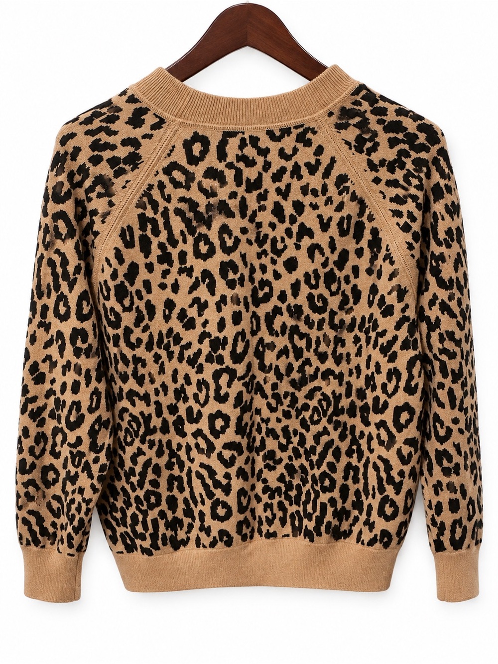 J. Crew Leopard-Print Crewneck Sweater in Tan and Black Women’s Cozy Fall Top - Picture 3 of 3